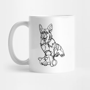 Dog Art Corgi and Toy Line Drawing Mug